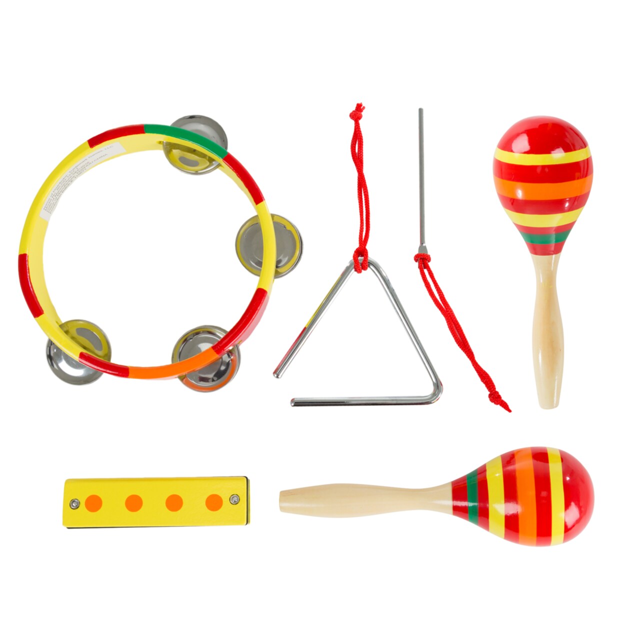 Kids Percussion Instrument Toy Set 4 Pieces Maracas Harmonica Tambourine Triangle